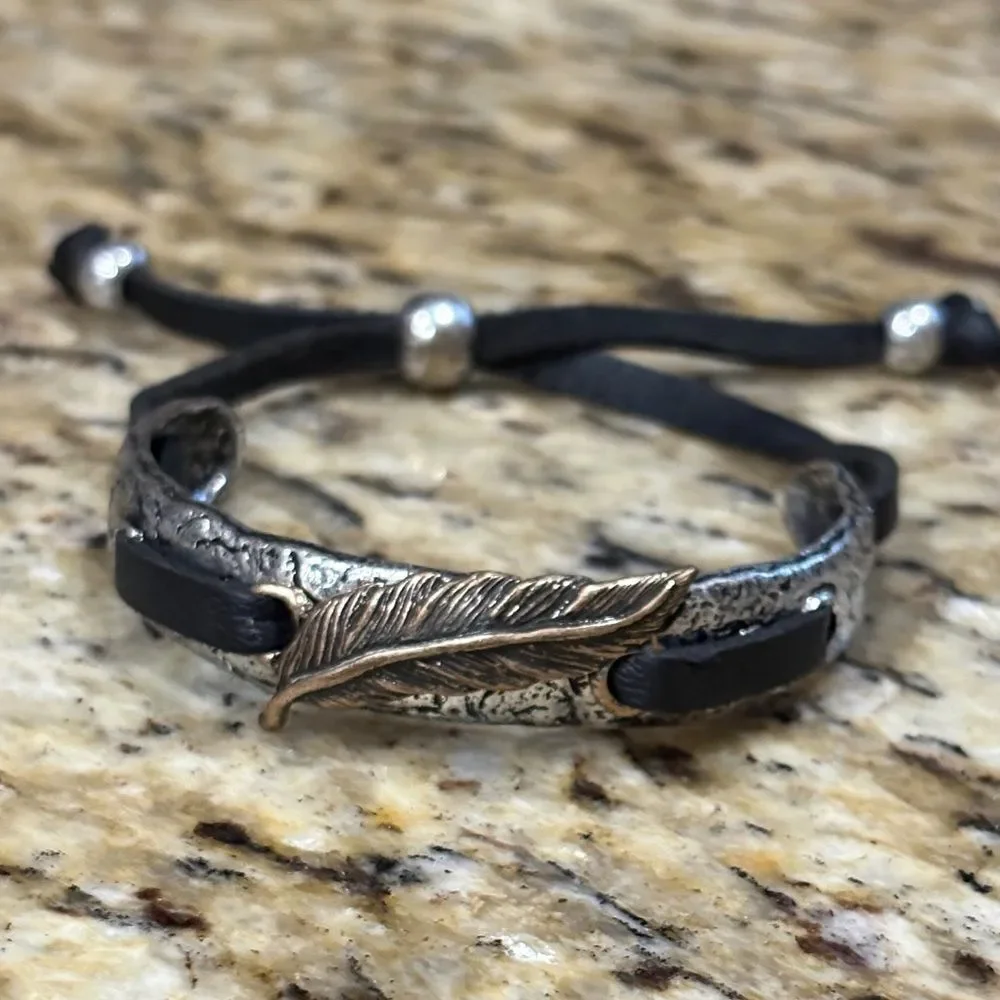 Silver and Black Feather Bracelet